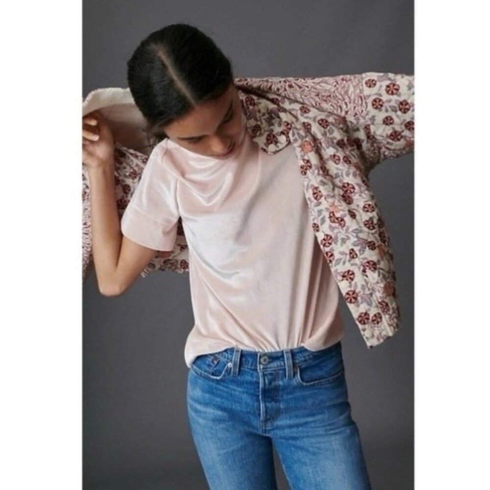 Anthropologie Krisha Pink Velvet Mock Neck Top Size Small